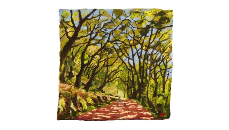 Bower Cathedral Trees 2023 wool yarn embroidery thread on linen 30 x 27.5 inches 768x439