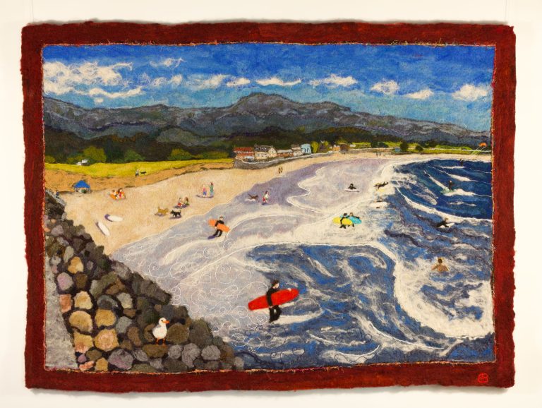 Bower Surfers Beach 2019 wool yarn thread 33 x 46 inches courtesy of M Stark Gallery 768x578