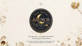 Promotional poster for “NEW MOON BRUNCH” with gold moon graphics, floral border, and event details on a cream background.