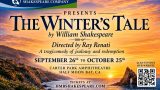 Half Moon Bay Shakespeare Company poster for The Winter’s Tale with dates, venue, website, and QR code over a sunset coastline.