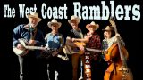 Five cowboy-hatted musicians pose with banjo, guitar, and upright bass under the text “The West Coast Ramblers.”