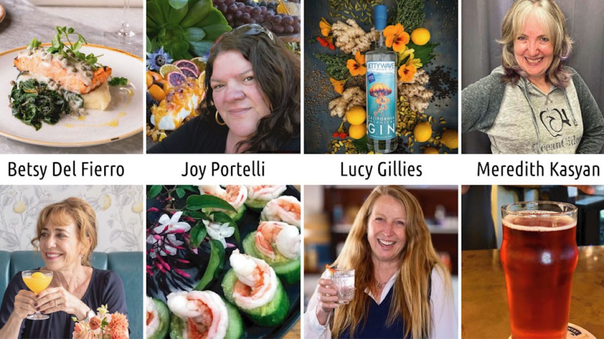 Collage of food, drinks, and portraits labeled Betsy Del Fierro, Joy Portelli, Lucy Gillies, and Meredith Kasyan.