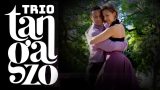 TRIO tango show poster with a couple dancing in a park under trees